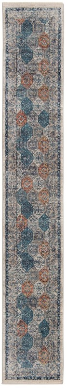 2' x 13' Keane · Diamond rug, blue and rust