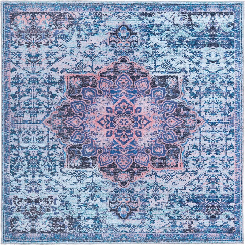 7' 10 x 7' 10 Rideout · Distressed medallion Washable Rug, blue and pink