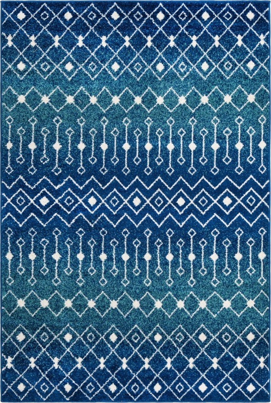 6' x 9' Boswell · Tribal trellis rug, navy and teal