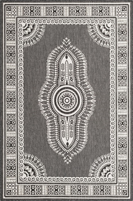 5' 3 x 8' Bainbridge · Border Outdoor Rug, black and white