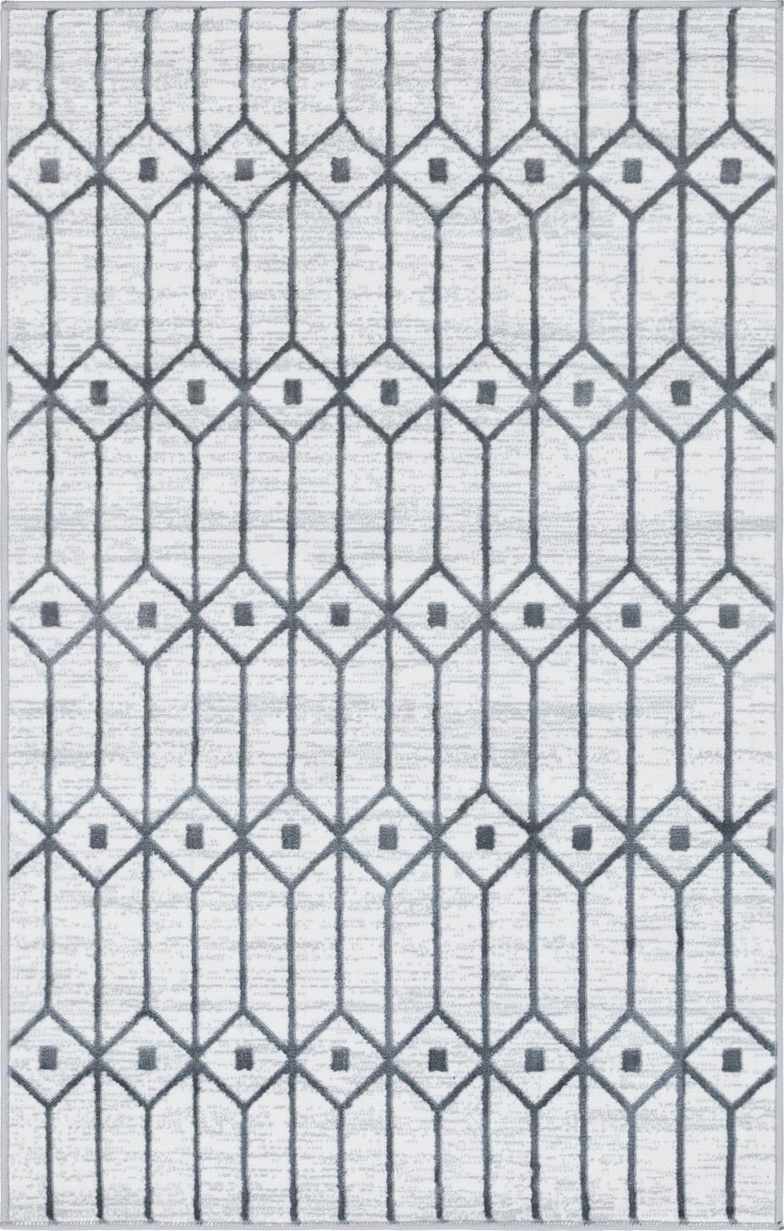 3' 3 x 5' 3 Wharton · Geometric lattice rug, white and gray