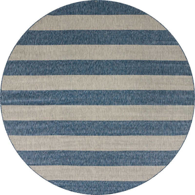 10' 8 x 10' 8 Dahlia · Striped Outdoor Rug, blue and gray