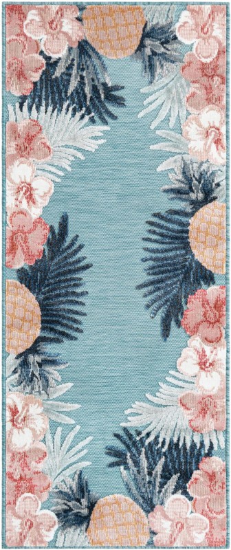 2' 2 x 5' 3 Kirwan · Border Outdoor Rug, blue