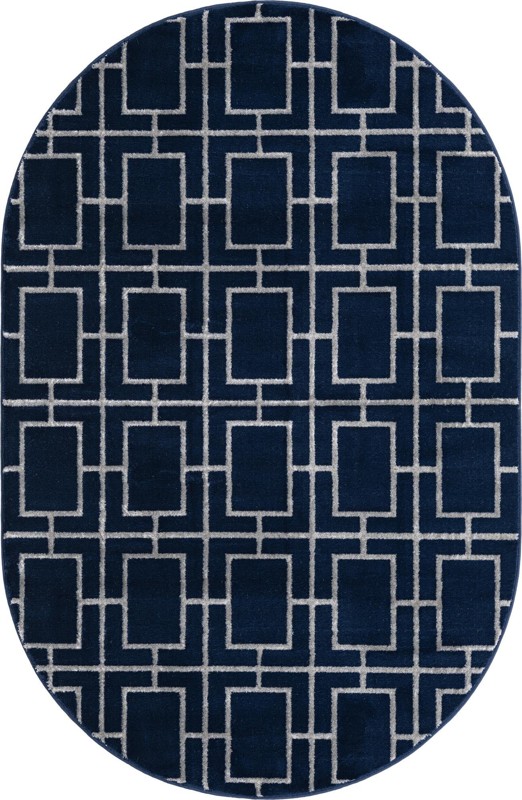 5' 3 x 8' Cowley · Geometric lattice rug, navy and silver