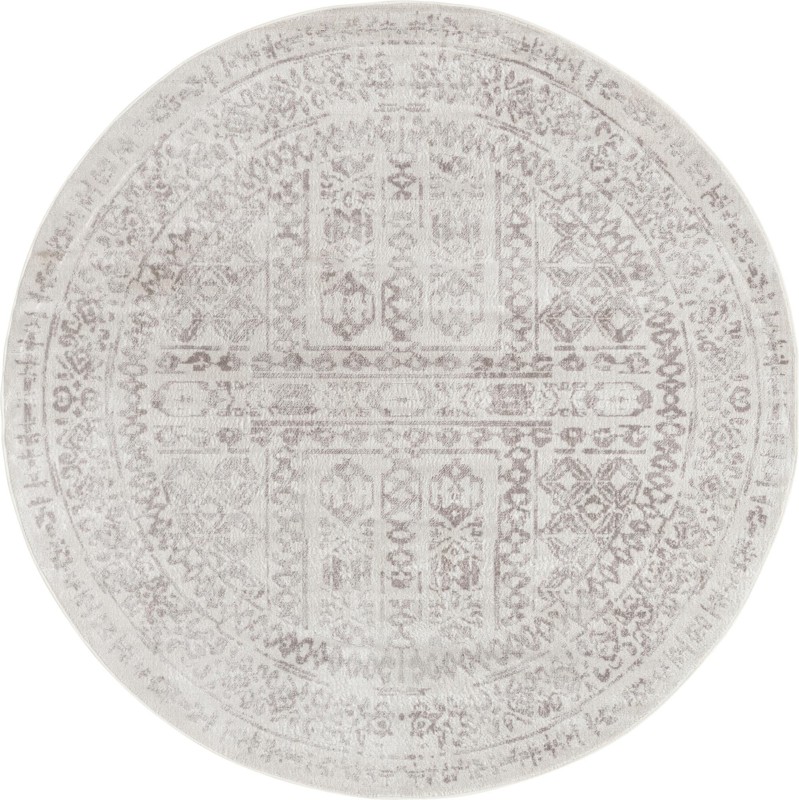 7' x 7' Fitch · Geometric border rug, cream and gray