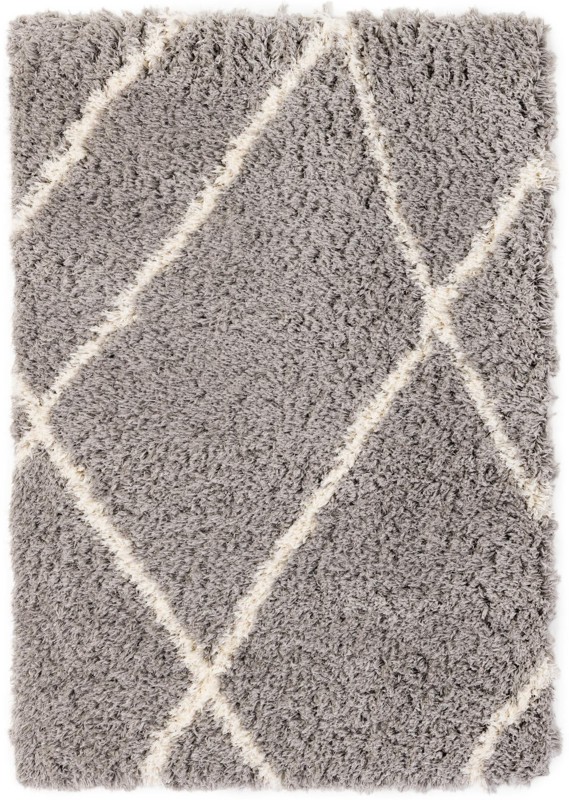 4' x 6' Rockingham · Diamond lattice Shag Rug, gray and ivory