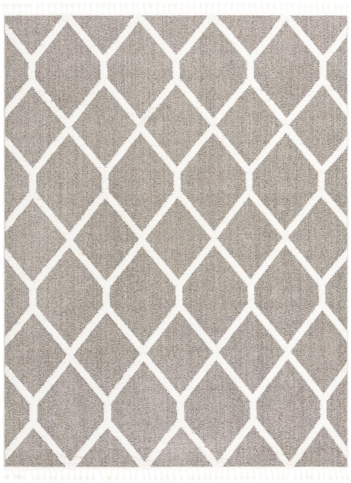 9' x 12' Kirkwood · Geometric trellis rug, gray and ivory