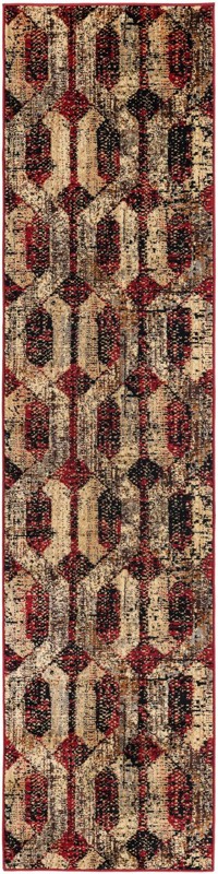 2' 2 x 9' Acadia · Geometric lattice rug, burgundy and beige