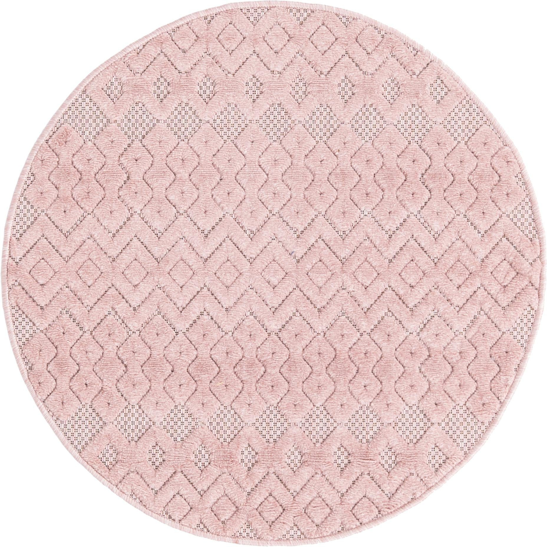 3' x 3' Roanoke · Geometric lattice Outdoor Rug, soft pink