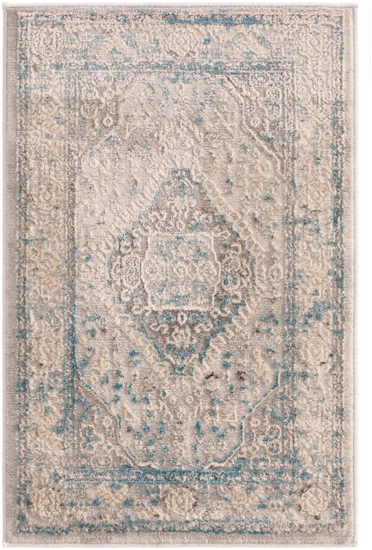 2' x 3' Gilda · Medallion rug, ivory and blue