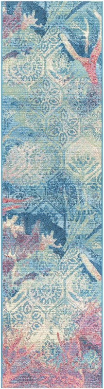 2' x 8' Lomax · Coral abstract Outdoor Rug, blue and pink