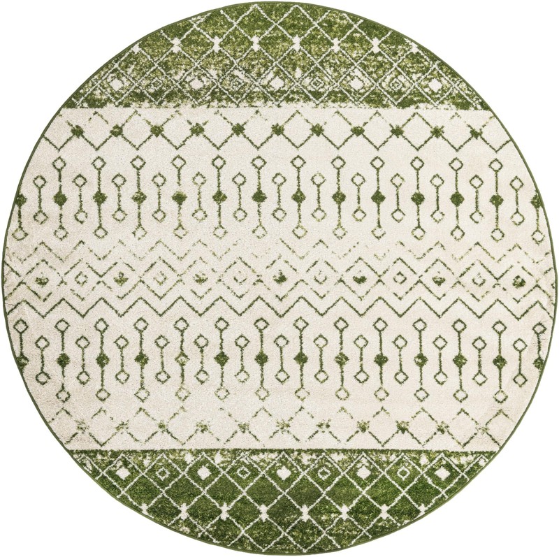 7' 10 x 7' 10 Vernon · Geometric rug, green and ivory