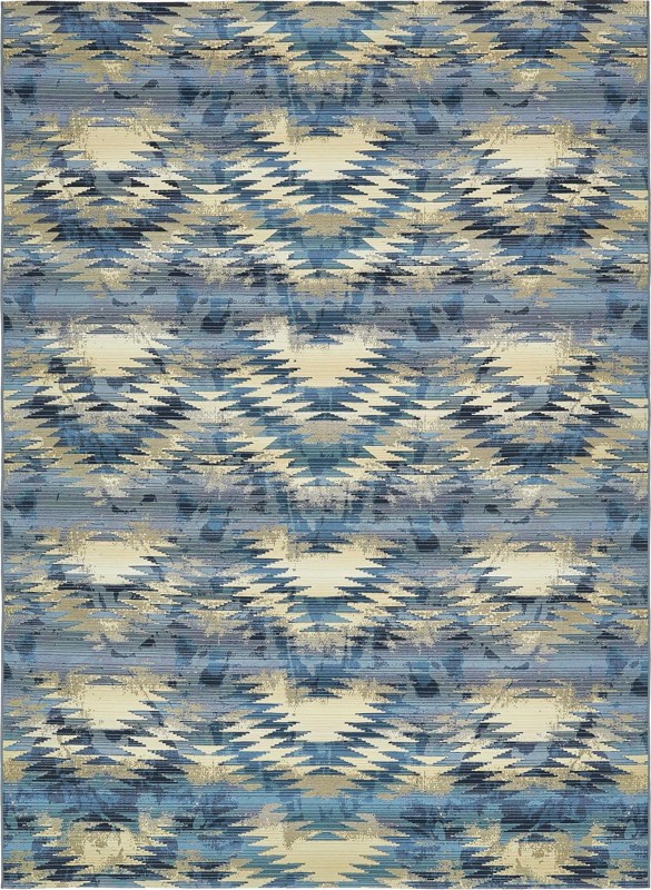 8' x 11' 4 Lomax · Abstract geometric Outdoor Rug, blue and beige