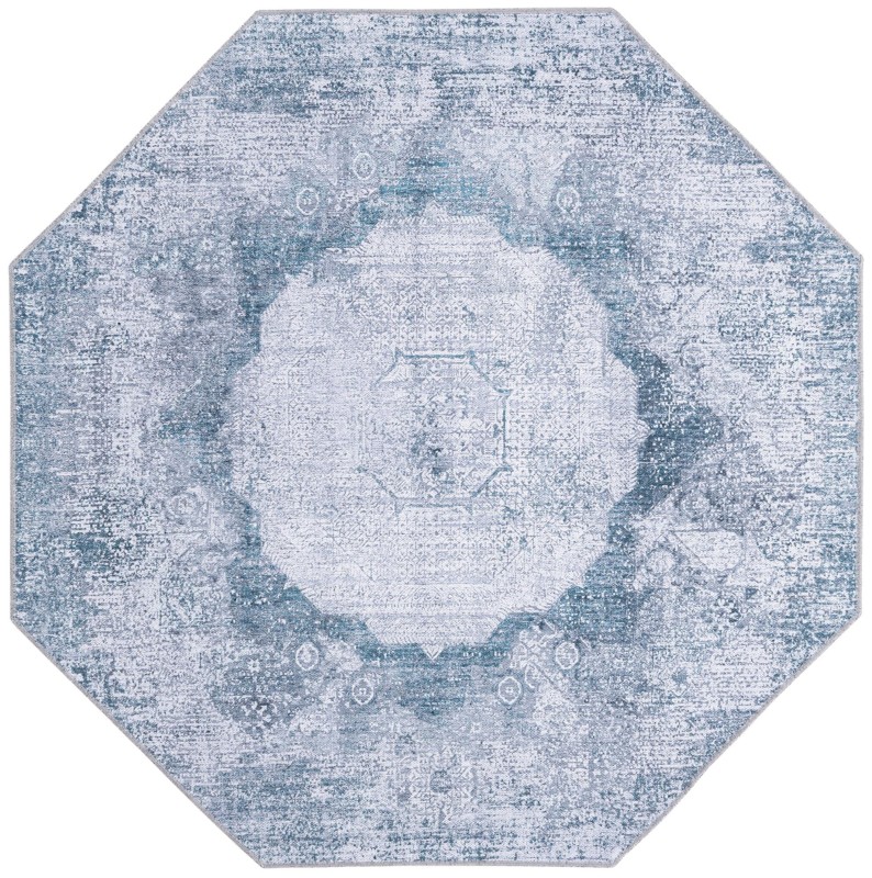 Fallowfield · Distressed medallion Washable Rug, teal and ivory