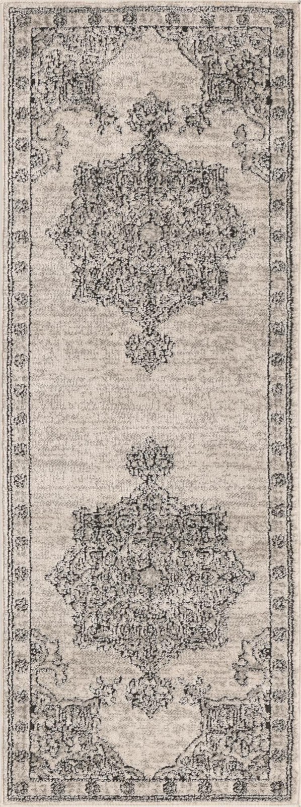 2' x 6' Wade · Medallion rug, ivory and gray