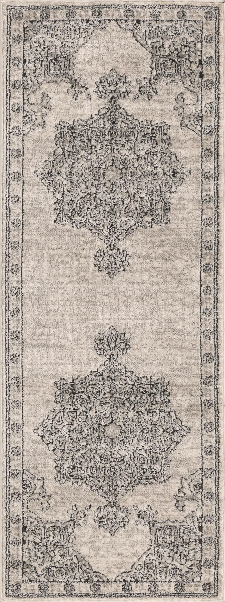 2' x 6' Wade · Medallion rug, ivory and gray