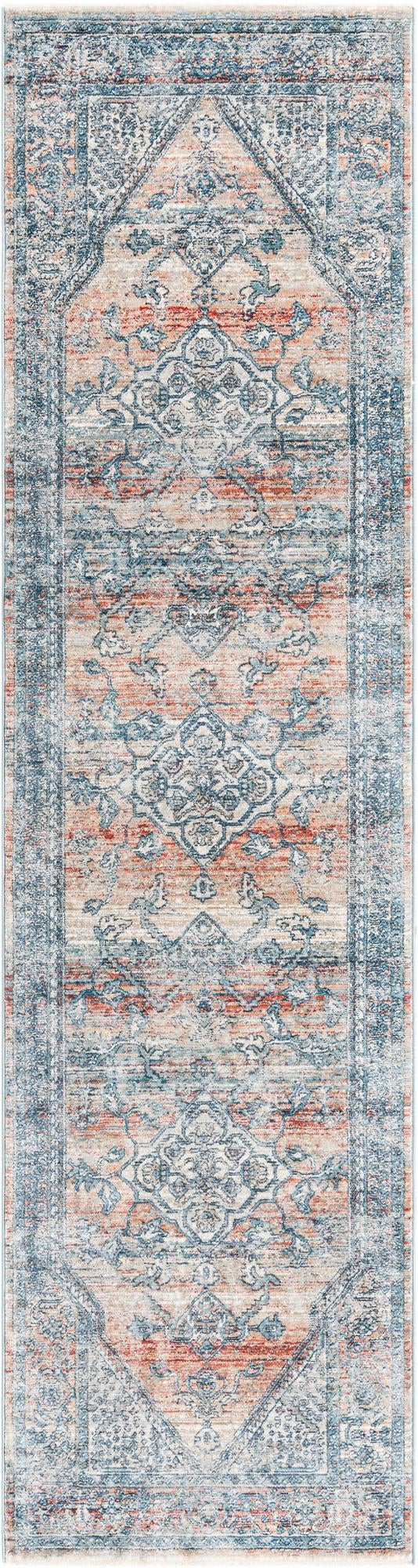 2' 7 x 10' 2 Opal · Medallion rug, blue and terracotta