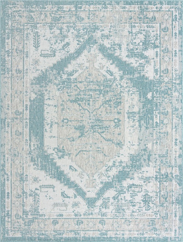 10' x 13' Wylie · Border Outdoor Rug, aqua