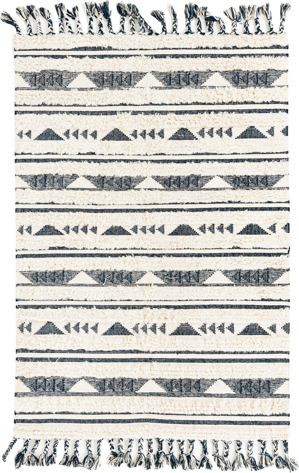 6' 1 x 9' Tolbert · Geometric striped Wool Rug, cream and navy
