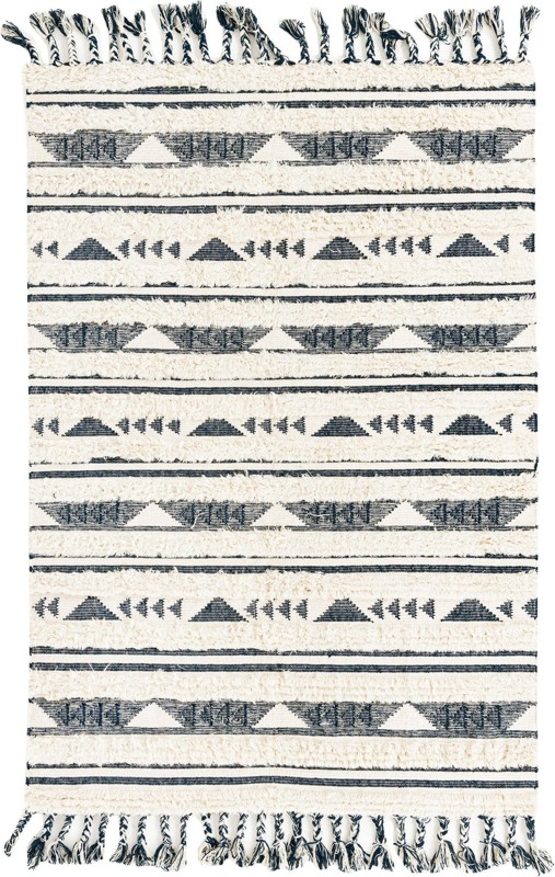 6' 1 x 9' Tolbert · Geometric striped Wool Rug, cream and navy