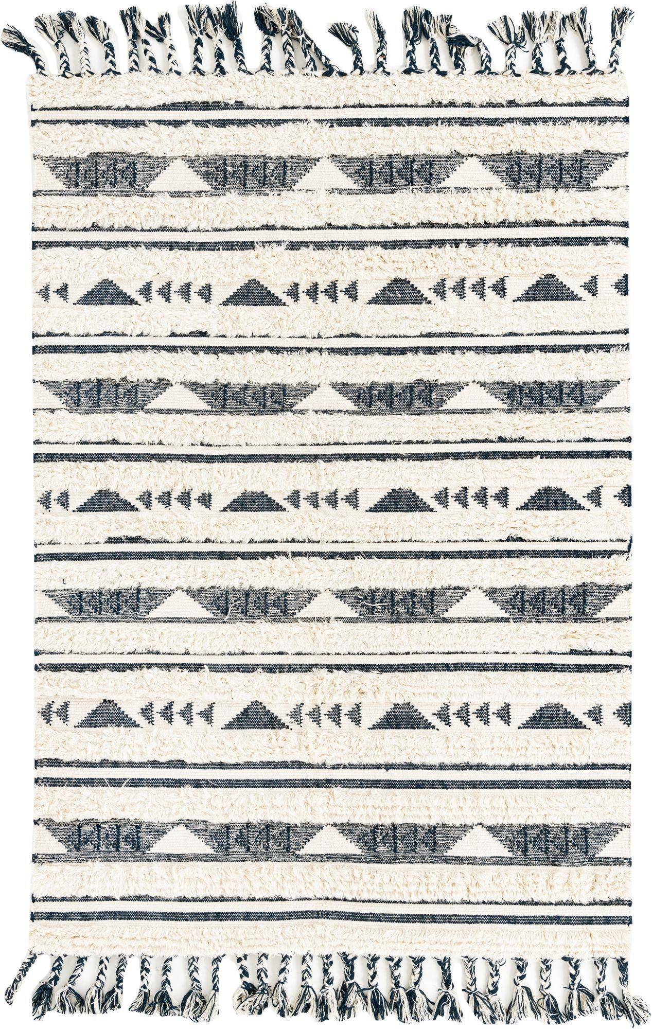 6' 1 x 9' Tolbert · Geometric striped Wool Rug, cream and navy