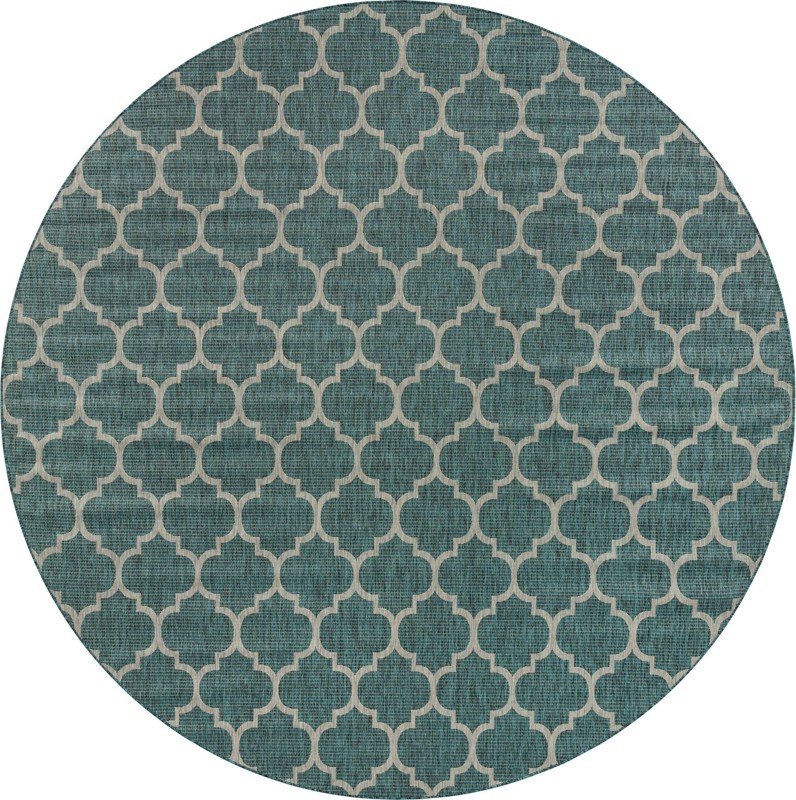 13' x 13' Fanshawe · Lattice Outdoor Rug, teal and gray