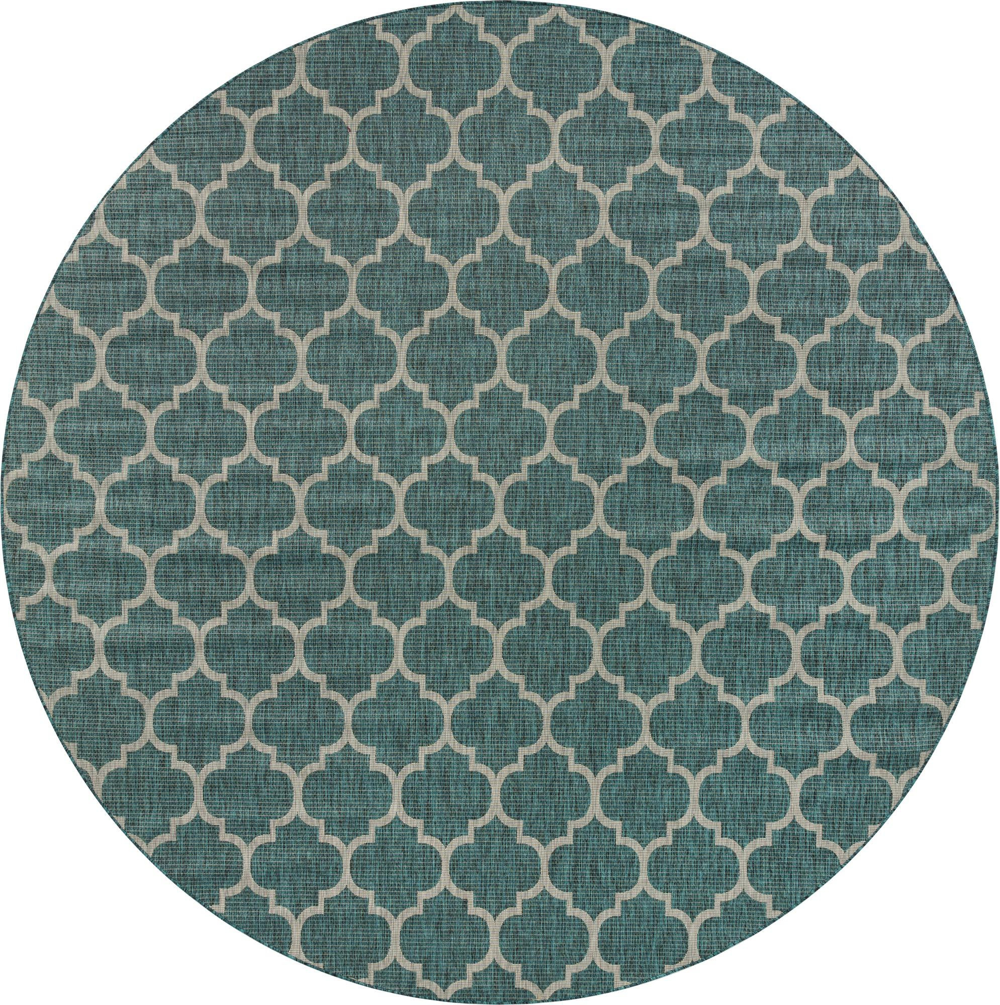 13' x 13' Fanshawe · Lattice Outdoor Rug, teal and gray
