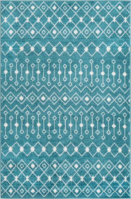 5' 3 x 8' Boswell · Geometric trellis rug, turquoise and ivory