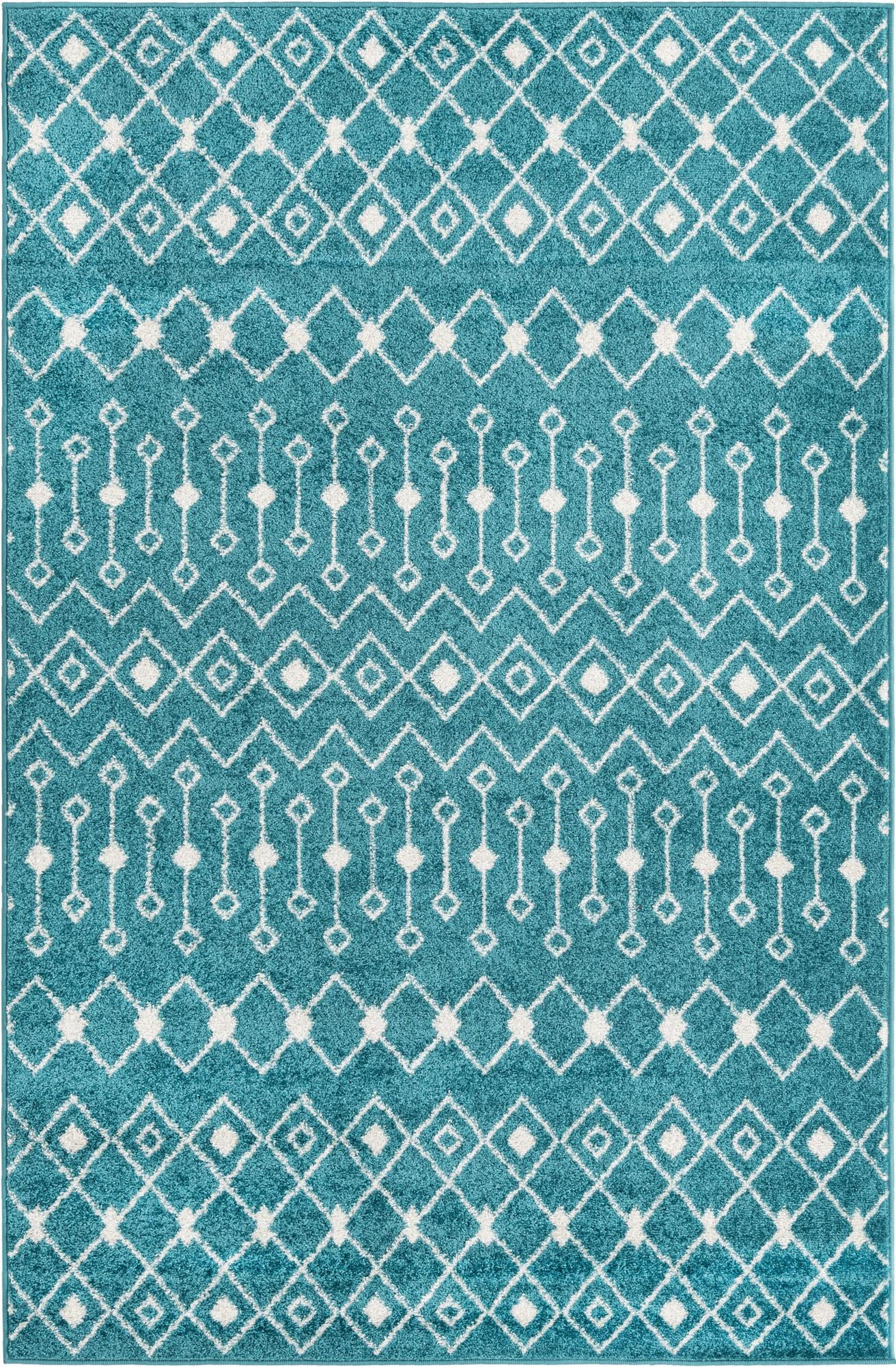 5' 3 x 8' Boswell · Geometric trellis rug, turquoise and ivory