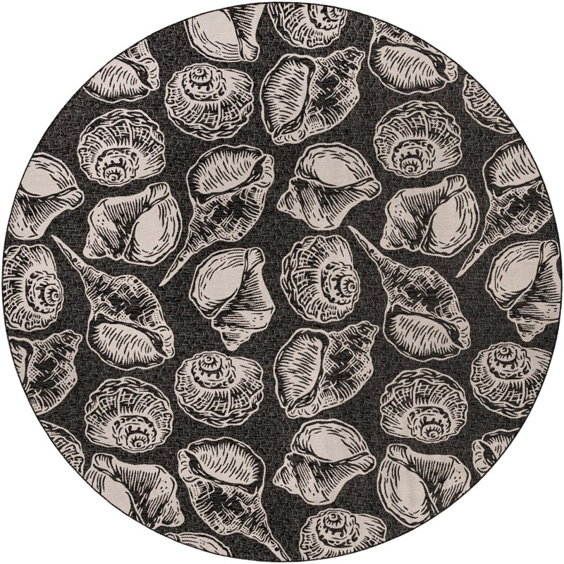 13' x 13' Arcata · Seashell Outdoor Rug, black and white