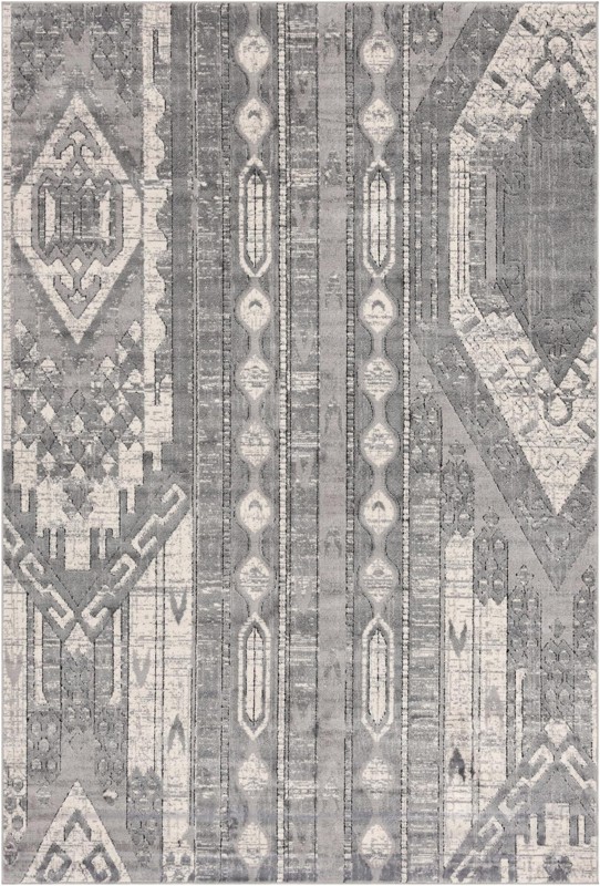 6' x 9' Cardinal · Tribal striped rug, gray and cream