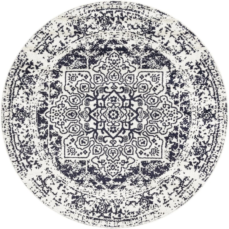 5' 3 x 5' 3 Birch · Distressed medallion rug, blue and ivory