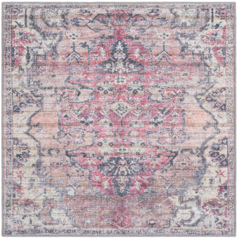Medford · Distressed medallion Washable Rug, pink and gray