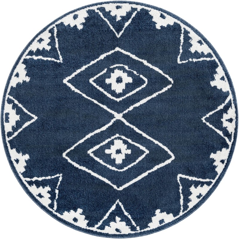 5' x 5' Sumac · Border rug, blue