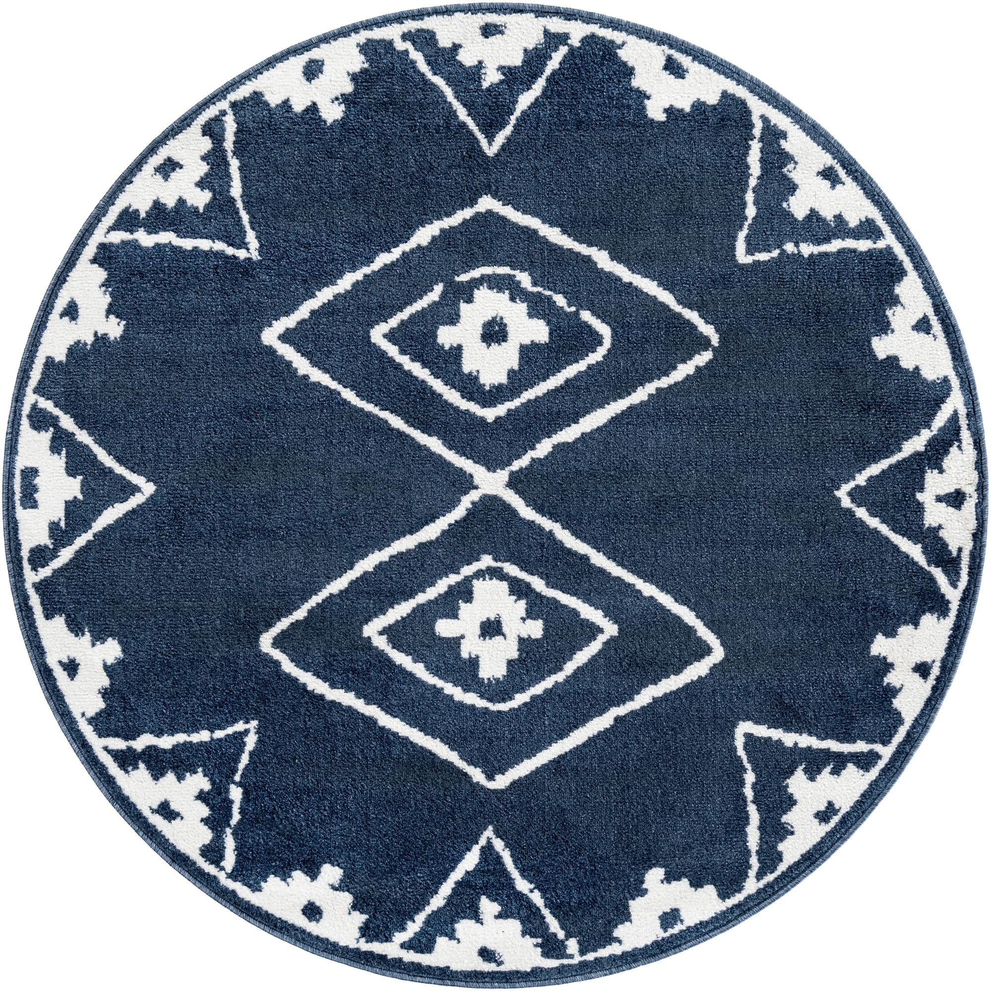 5' x 5' Sumac · Border rug, blue