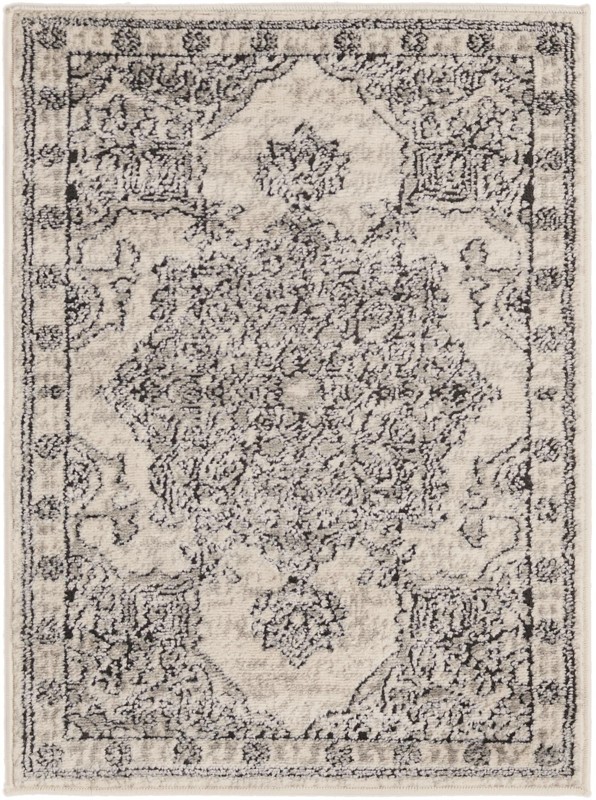 2' x 3' Wade · Medallion rug, ivory and gray