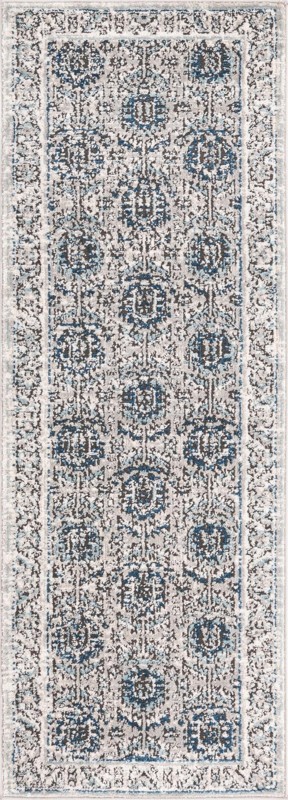 2' x 6' Bozeman · Tribal medallion rug, gray and blue