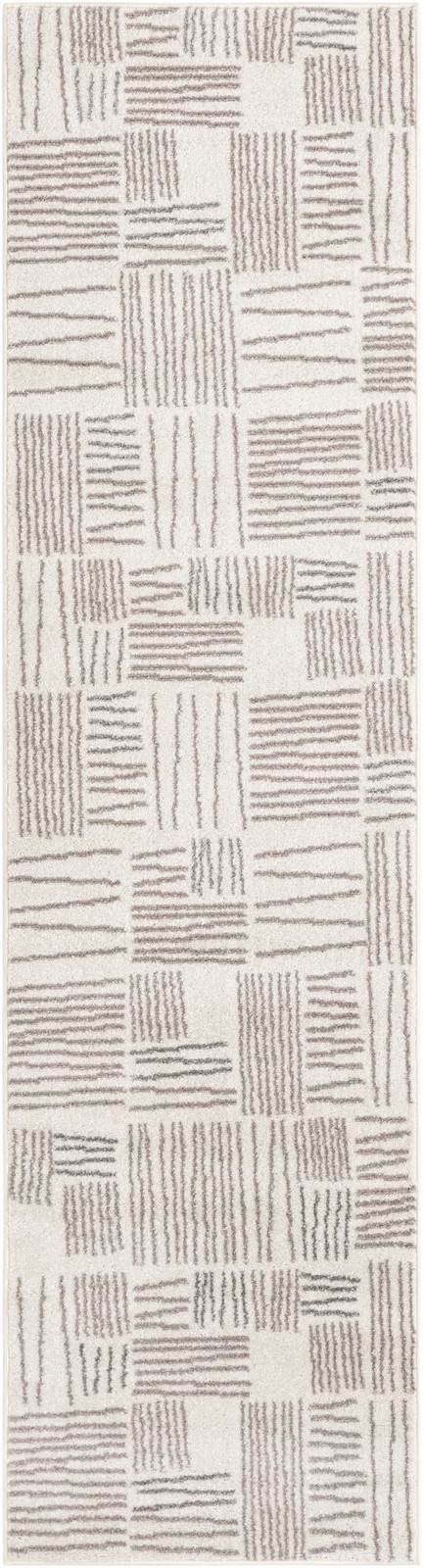 2' 7 x 10' Snowberry · Linear geometric rug, ivory and gray