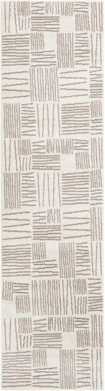 2' 7 x 10' Snowberry · Linear geometric rug, ivory and gray