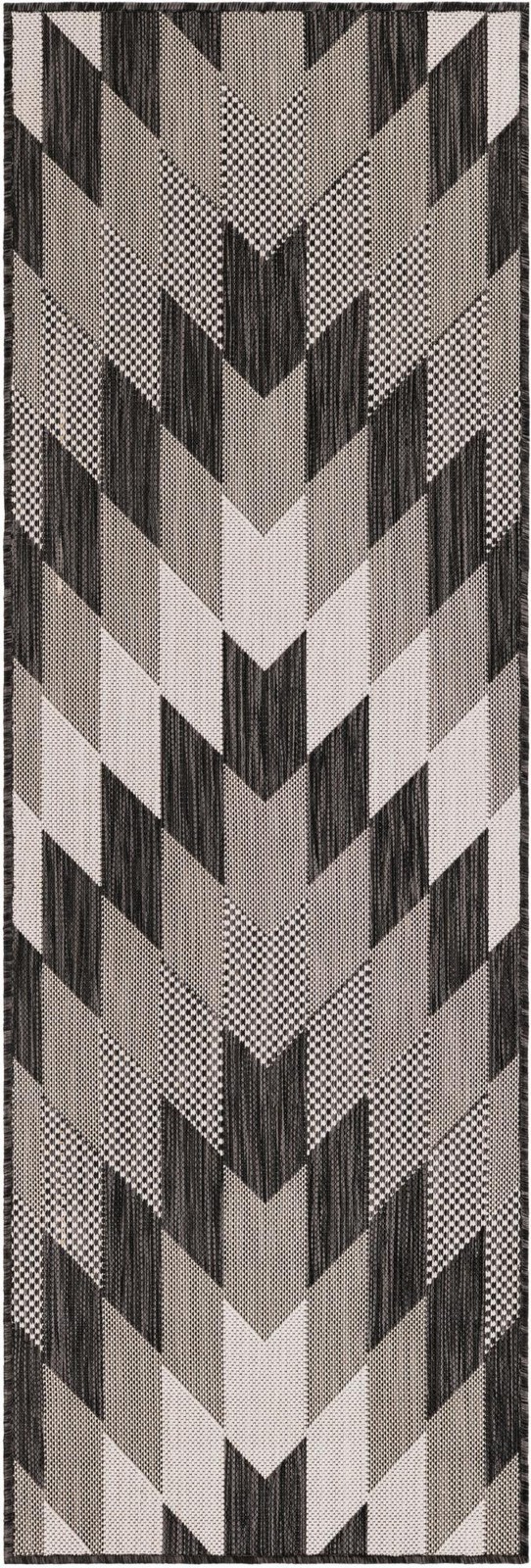 2' x 6' Morrell · Geometric chevron Outdoor Rug, charcoal and ivory