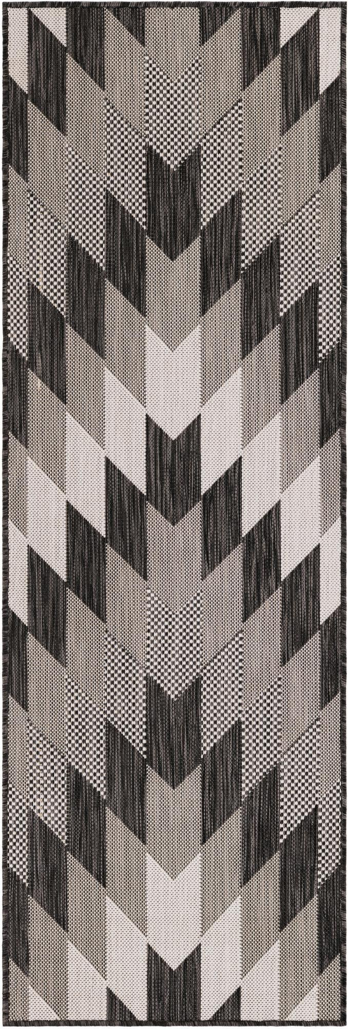 2' x 6' Morrell · Geometric chevron Outdoor Rug, charcoal and ivory