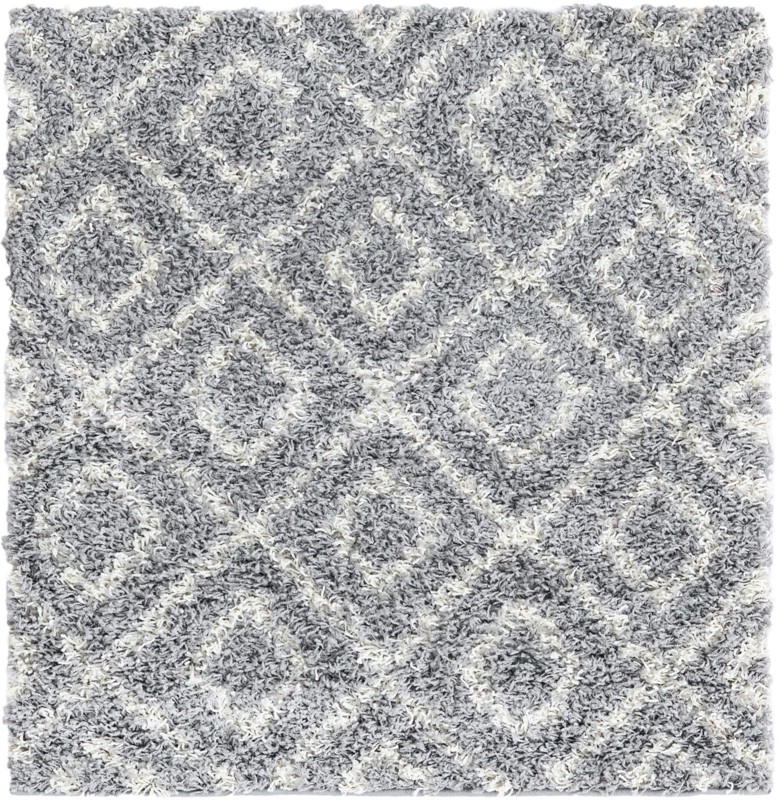 3' 3 x 3' 3 Brock · Diamond trellis Shag Rug, gray and ivory