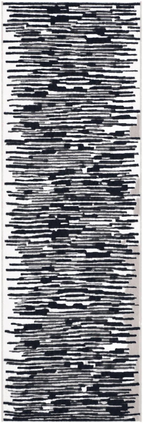 2' x 6' Clemson · Abstract striped rug, black and ivory