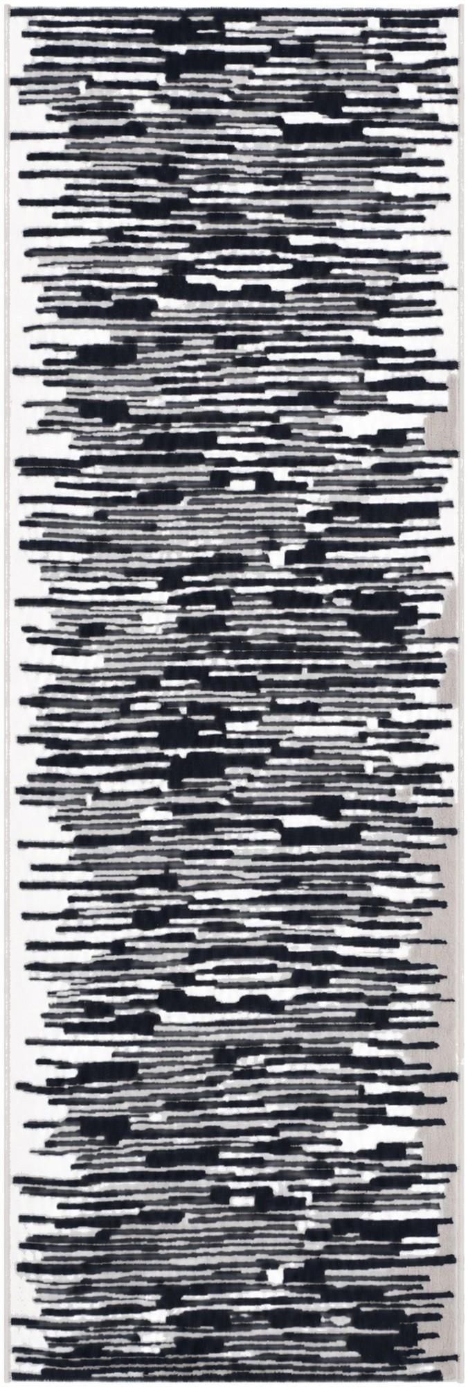 2' x 6' Clemson · Abstract striped rug, black and ivory