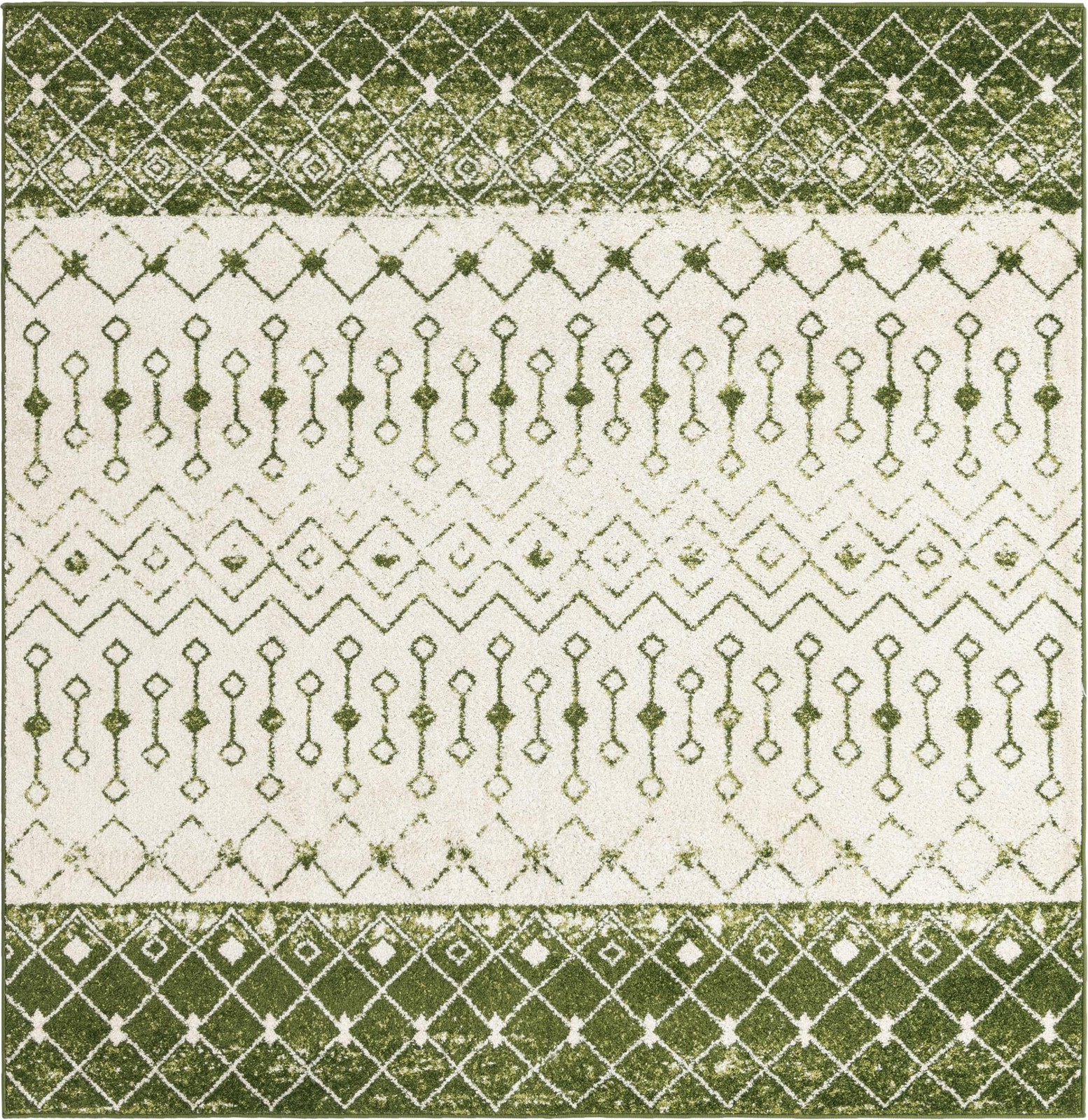 6' x 6' Vernon · Geometric rug, green and ivory