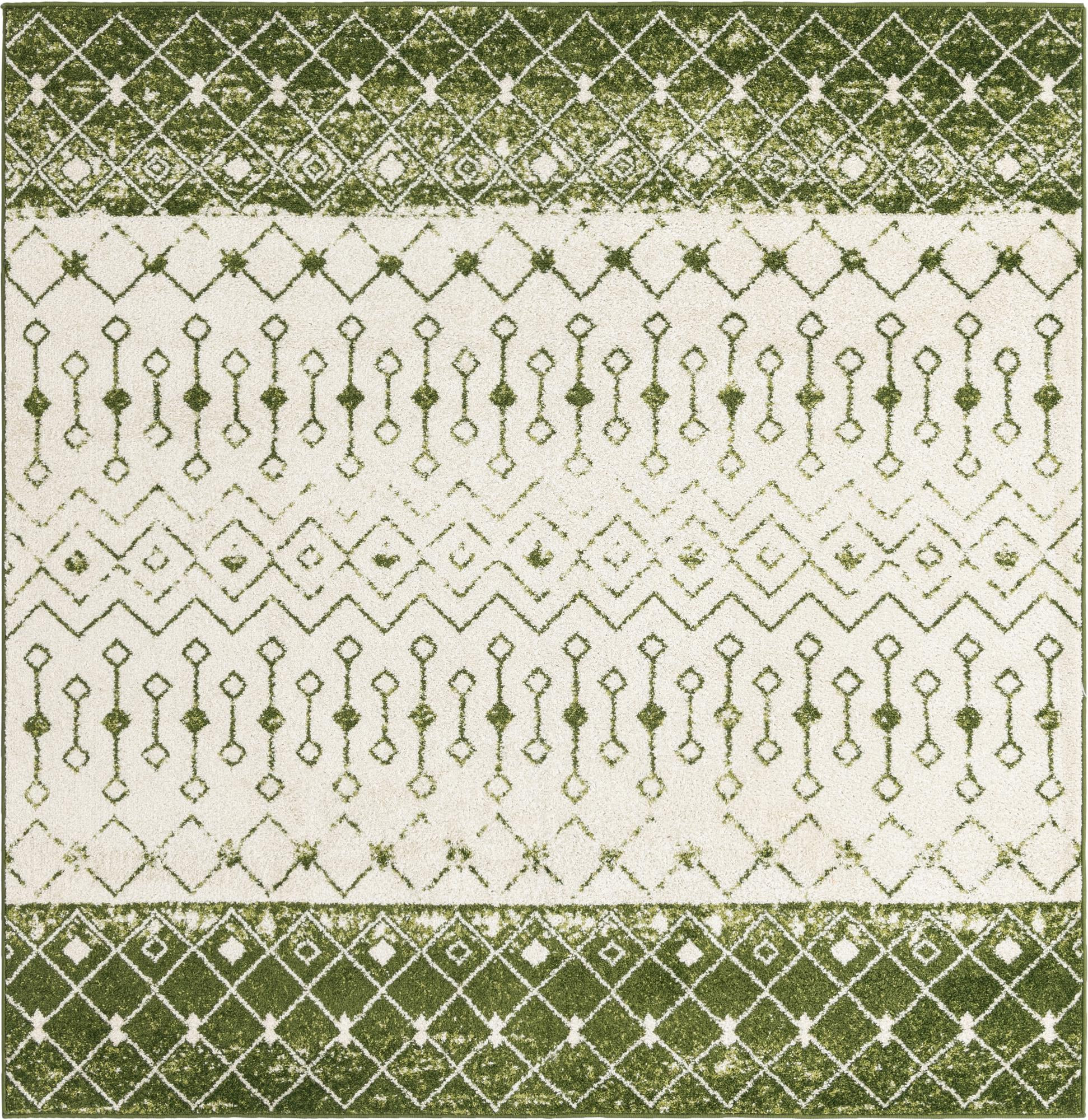 6' x 6' Vernon · Geometric rug, green and ivory