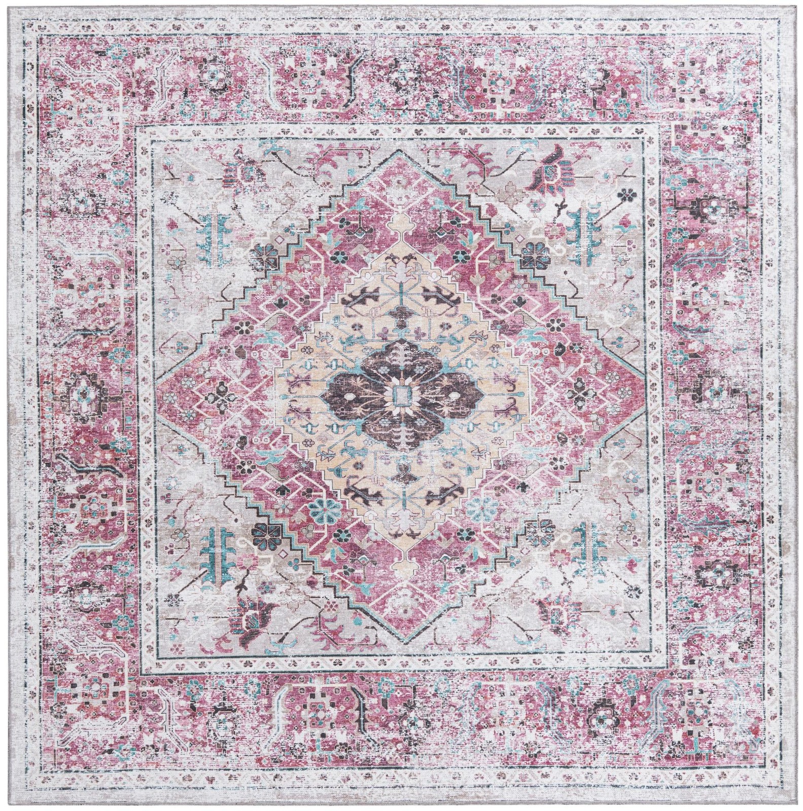 7' 10 x 7' 10 Trillium · Medallion Washable Rug, coral and ivory