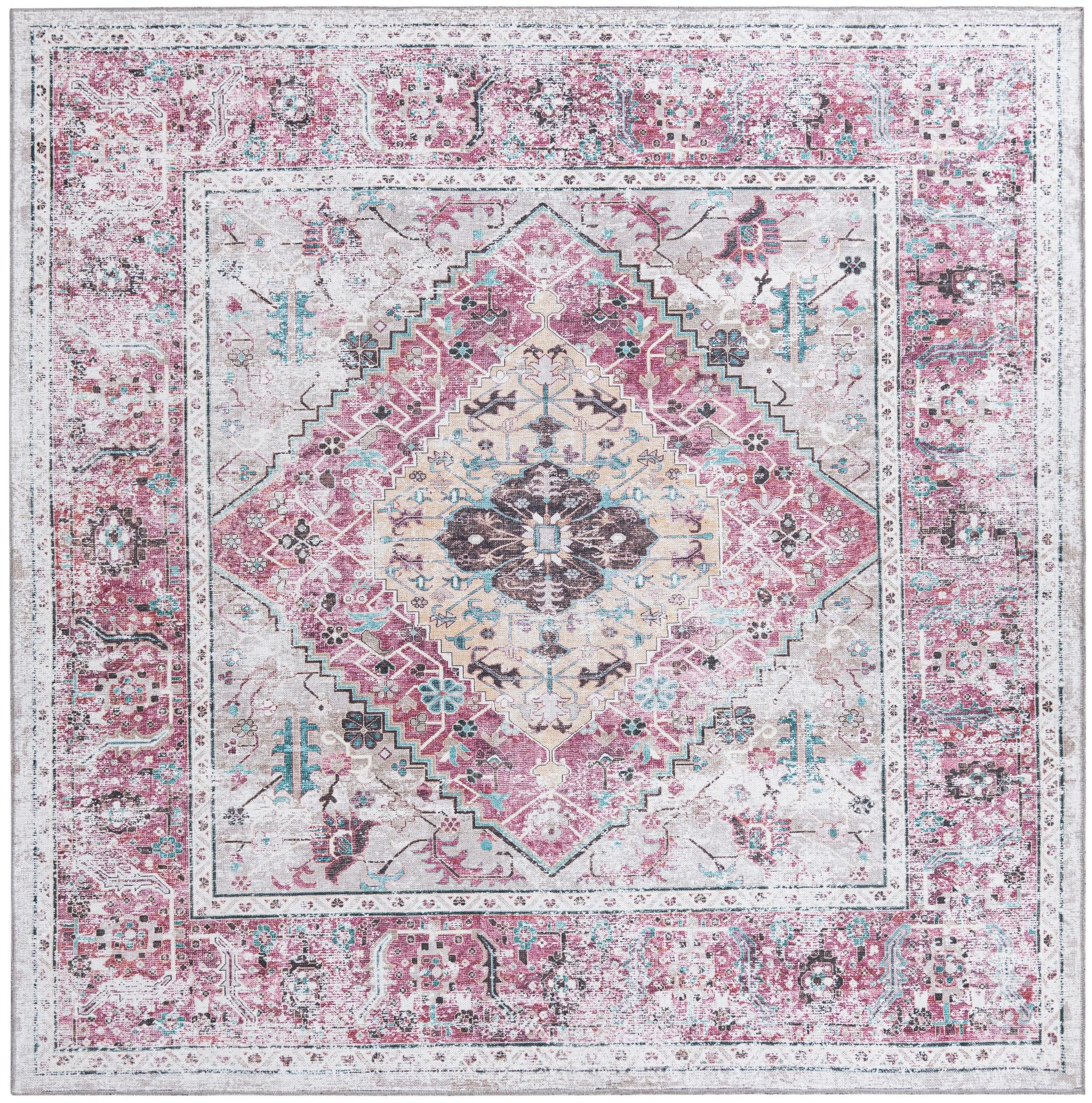 7' 10 x 7' 10 Trillium · Medallion Washable Rug, coral and ivory