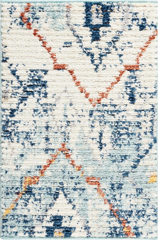 2' 2 x 3' Burr · Diamond rug, light blue and rust