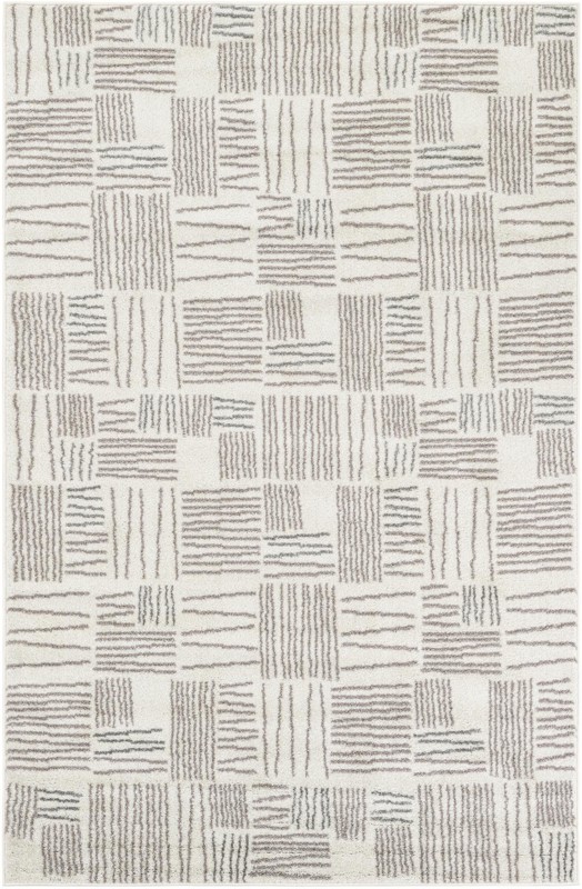 5' 3 x 8' Snowberry · Linear geometric rug, ivory and gray